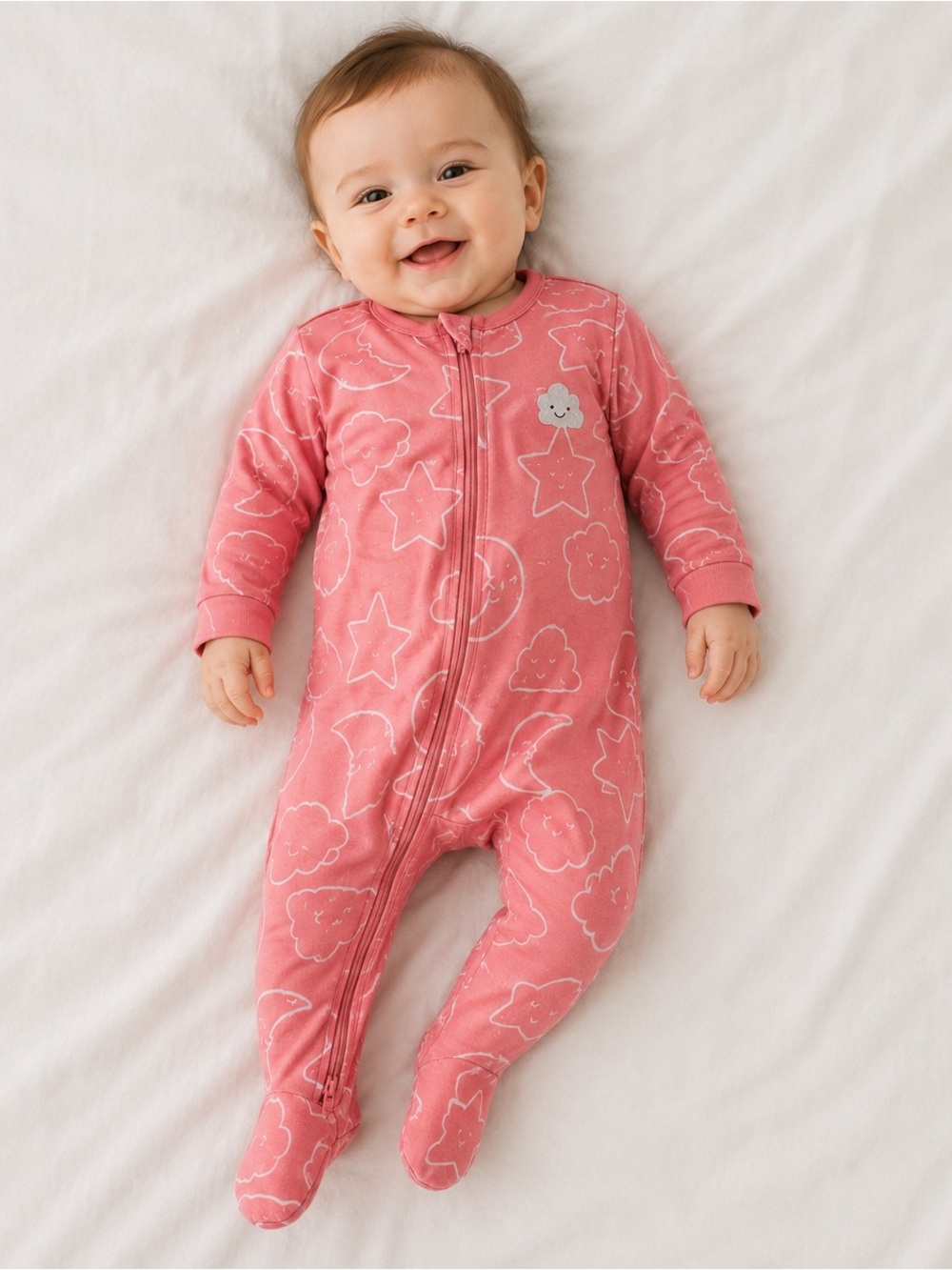 3/$25 Pekkle Organic Cotton Pink Moon & Stars Footed Sleeper 6M Baby Girls